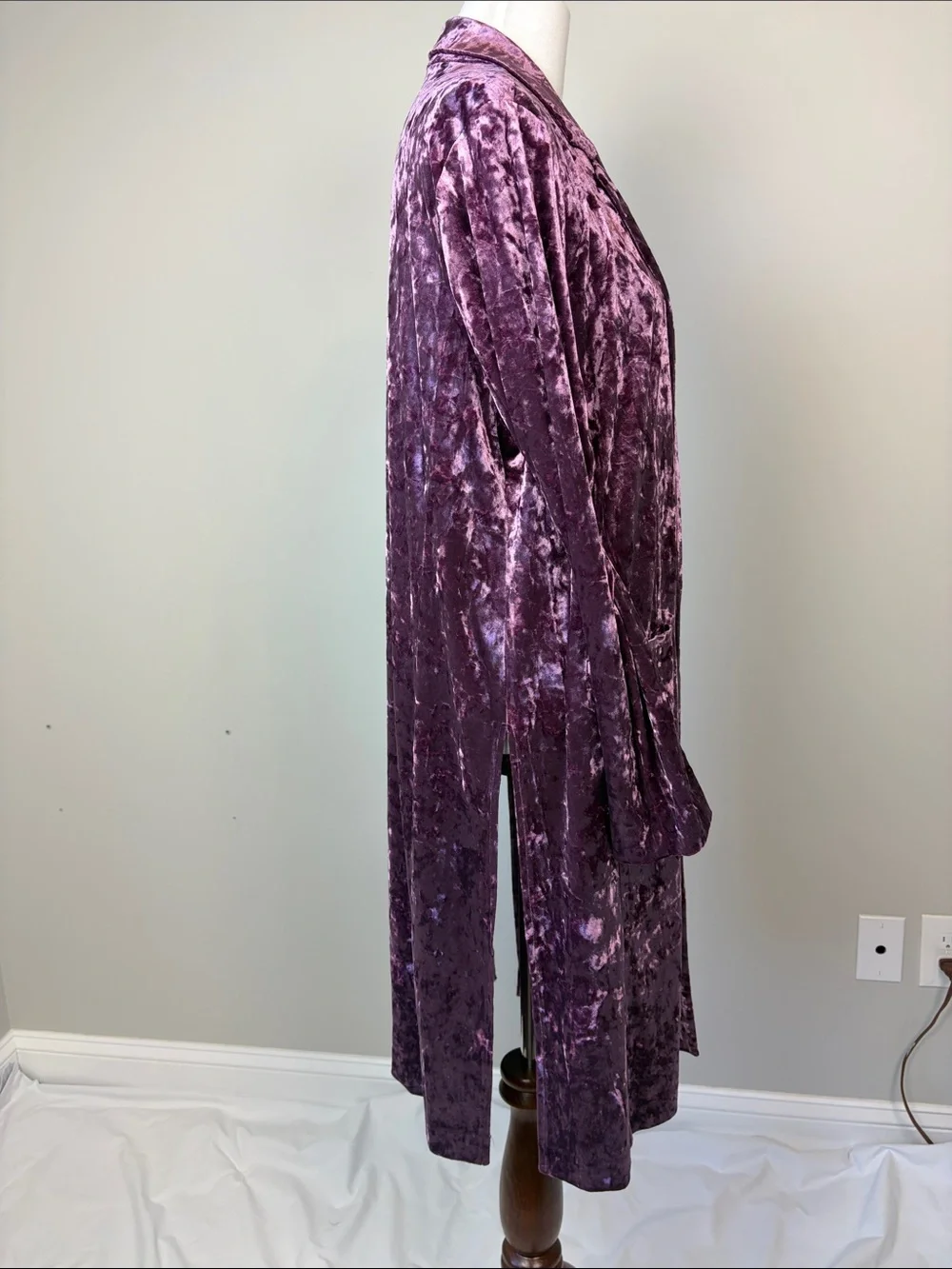 Pink Purple Crushed Velvet Duster Cardigan Jacket XL Romantic Long Line Artsy